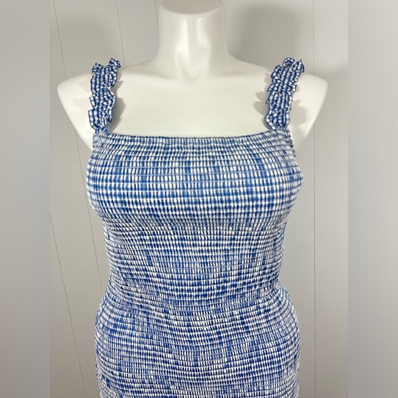 GIANNI BINI SZ XL MIA SMOCKED BLUE GINGHAM RUFFLE STRAP SLEEVELESS MINI DRESS - Picture 2 of 14